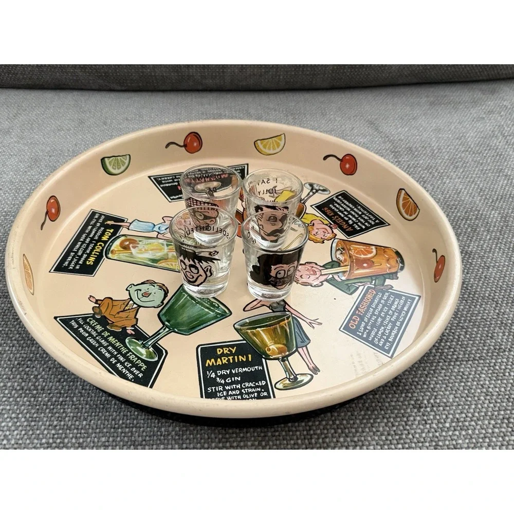 Vintage MCM 50s Masonware Cocktail Tray‎ Characters Cocktail Recipes 13